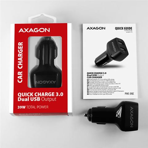 AXAGON PWC-DQC car charger 2x QC3.0, 39W, crni
