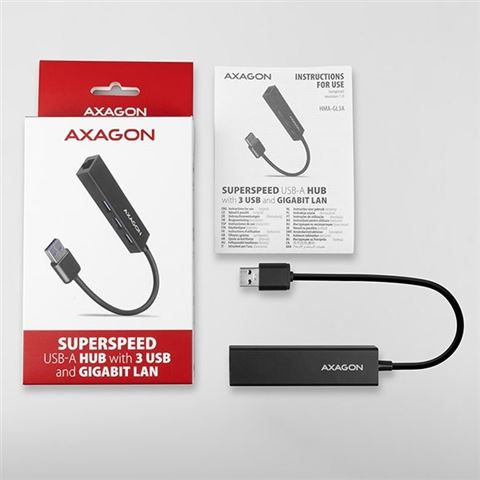 USB HUB AXAGON HMA-CR3A 3x USB-A + Gigabit LAN, 20cm