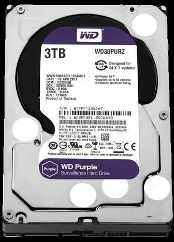 HDD Interni WD Purple Surveillance 3TB 3,5" SATA WD30PURZ