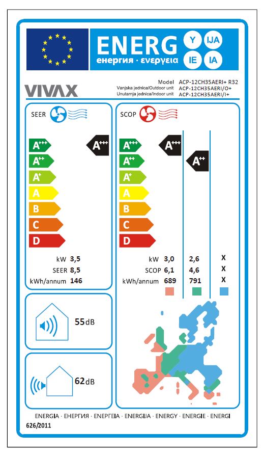 VIVAX COOL ACP12CH35AERI+ R32 klima uređaji