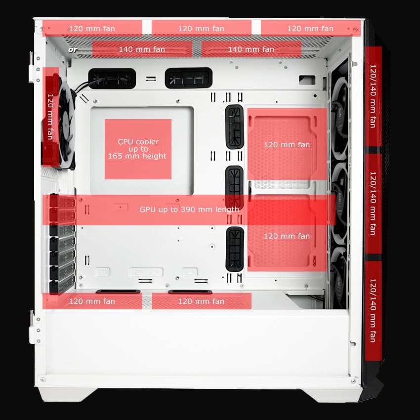 LC-Power Case Gaming 805BWHolo-1_X, Midi-Tower,4x120ARGBGPU: 390mm, CPU Cooler: 165mm