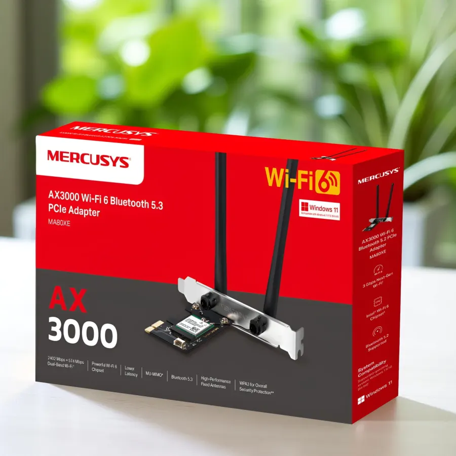 Mercusys MA80XE AC3000 Wi-Fi 6 Bluetooth 5.3 PCIe Adapter