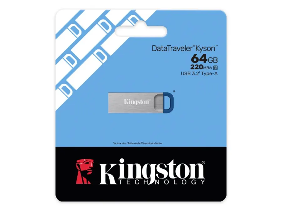 Kingston FD 64GB DTKN USB3.2 DataTraveler Kyson Stylish Capless Metal Case,220MB/s read
