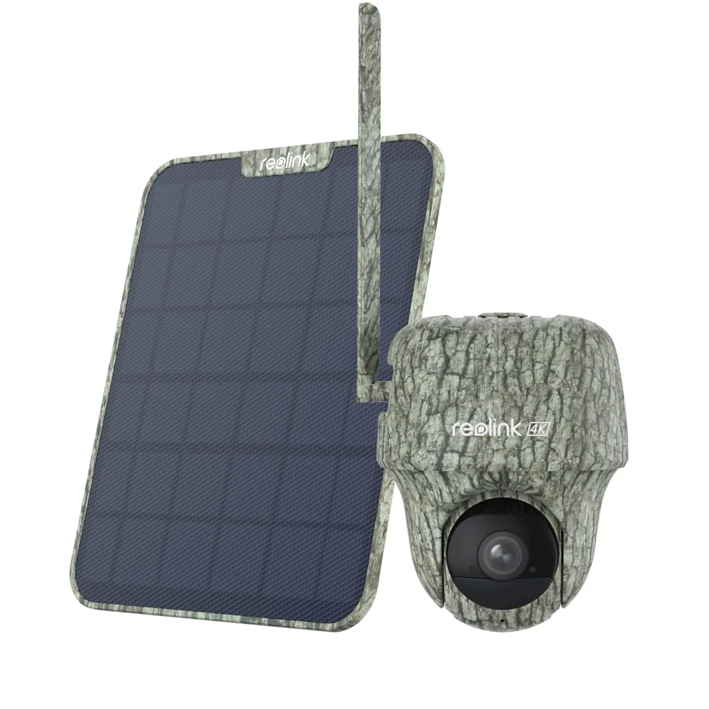 IP kamera Reolink GO serija G450 4K, vanjska, maskirna, baterija, 4G LTE, 360° + solarni panel